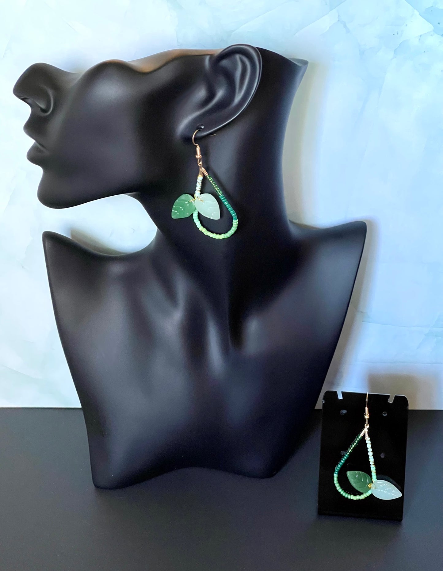 Leafy green Teardrop Hoop Earrings