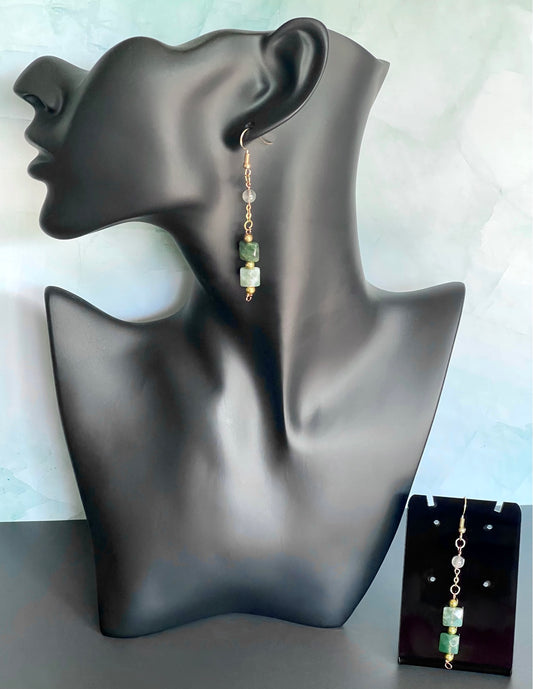 Moss Agate Square Dangle Earrings