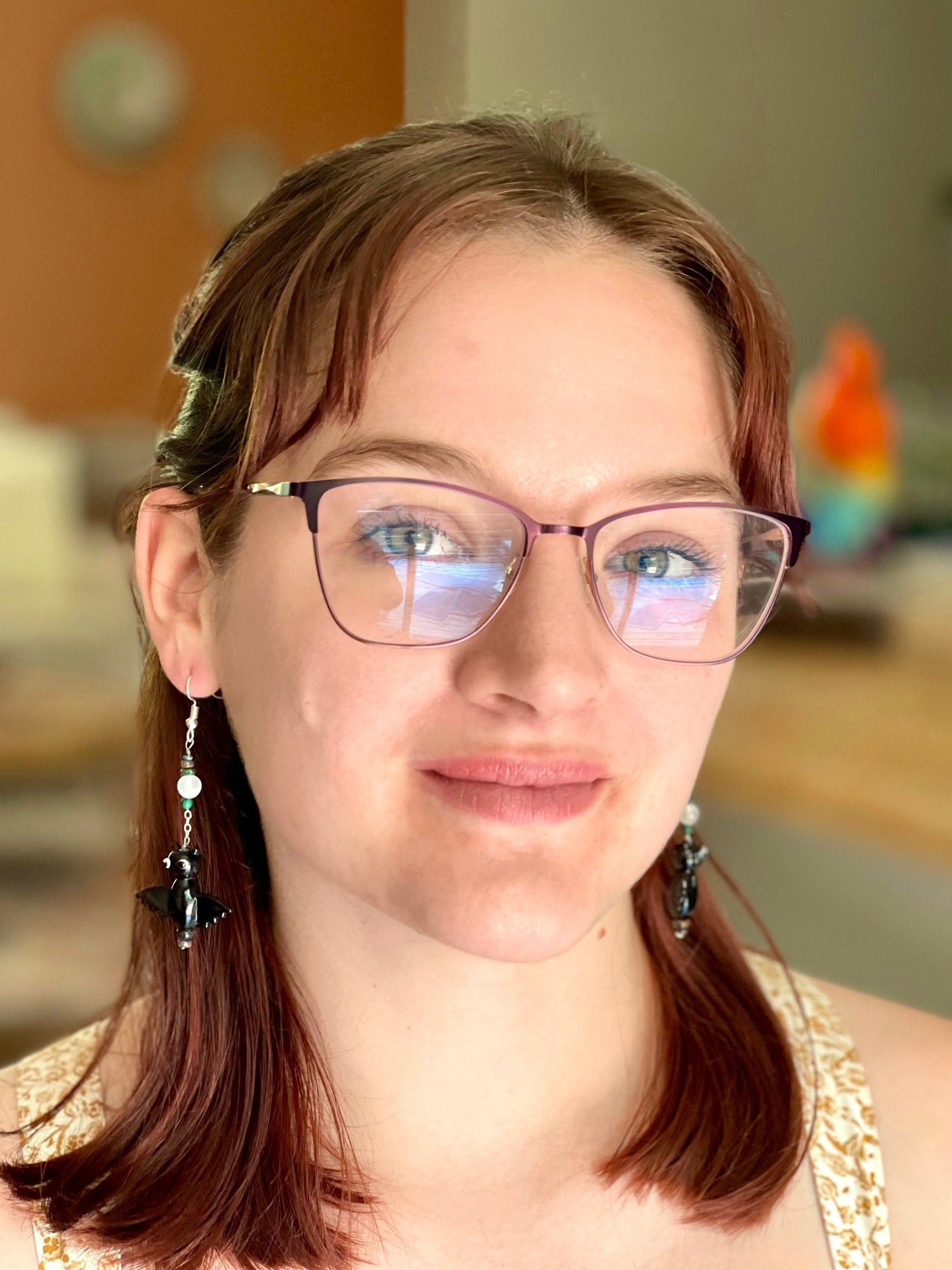 Asymmetrical Glass Bat Earrings